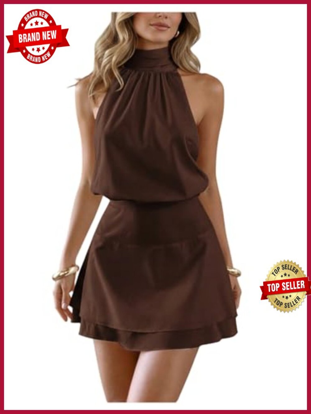 Tie Back Halter Mock Neck Flowy Mini Dress